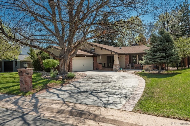 view of front facade with driveway, an attached garage, and brick siding