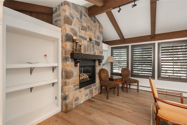 living room featuring wood finished floors and a fireplace