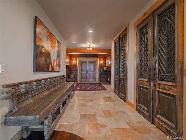 29548 Sunset Trl, Pine, CO 80470 - hall featuring baseboards, stone tile flooring, and recessed lighting