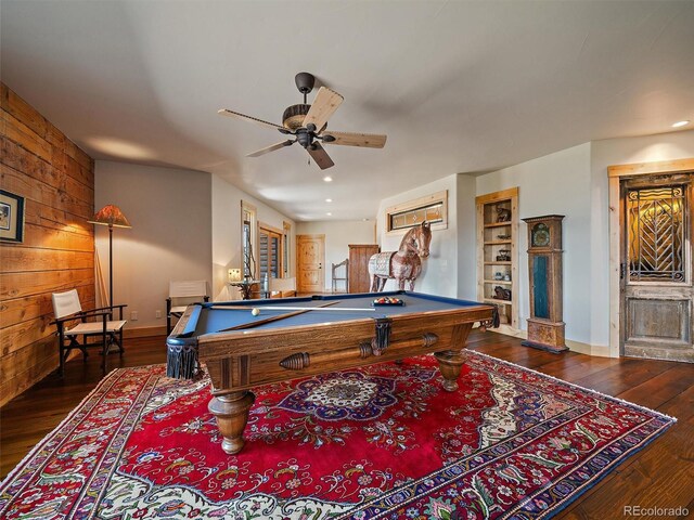 29548 Sunset Trl, Pine, CO 80470 - rec room with ceiling fan, baseboards, hardwood / wood-style floors, and pool table