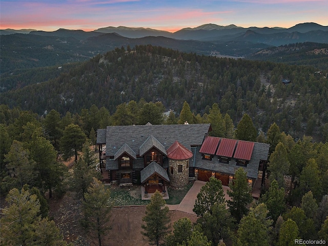 29548 Sunset Trl, Pine, CO 80470 - birds eye view of property with a forest view and a mountain view