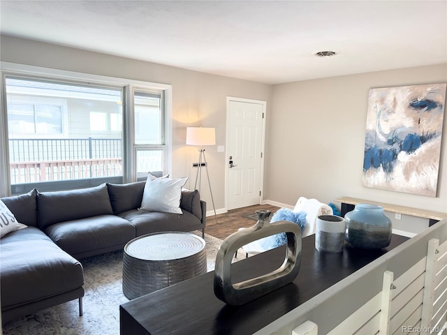 living room with hardwood / wood-style floors