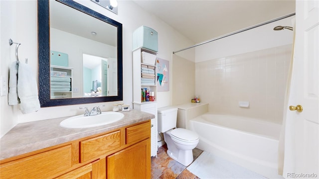 full bathroom featuring vanity, tub / shower combination, and toilet