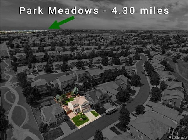 10245 Nottingham Dr, Parker, CO 80134 - aerial perspective of suburban area featuring property parcel outlined