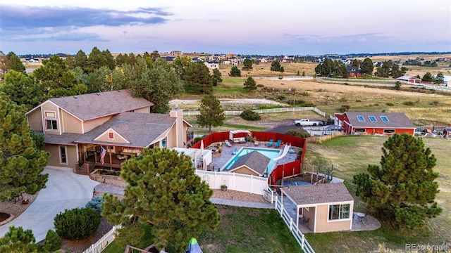 view of aerial view at dusk