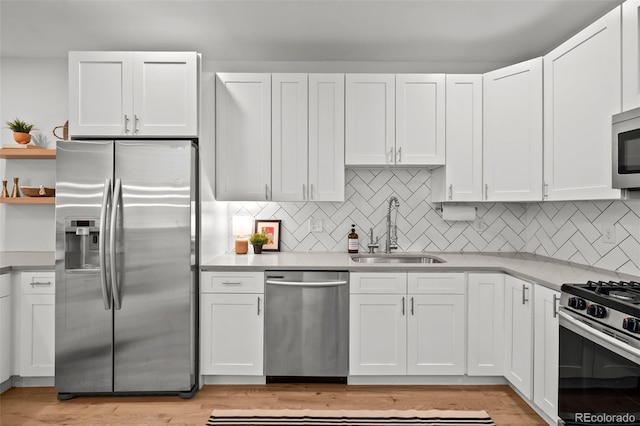 3003 California St, Denver, CO 80205 - kitchen with appliances with stainless steel finishes, white cabinets, light countertops, and backsplash