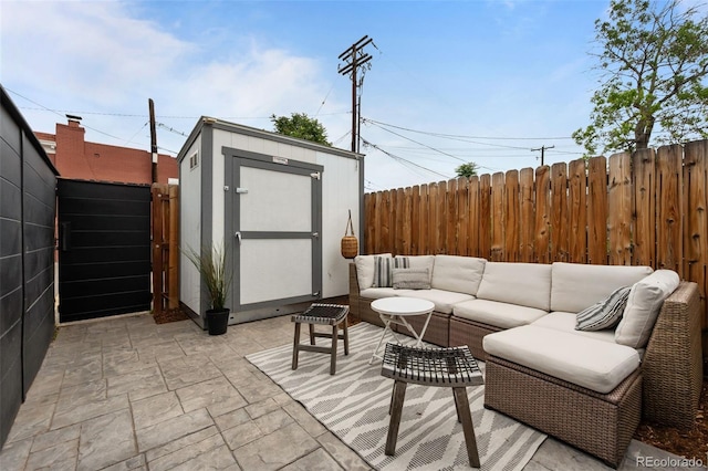 3003 California St, Denver, CO 80205 - fenced backyard featuring a storage shed, a patio area, and outdoor lounge area
