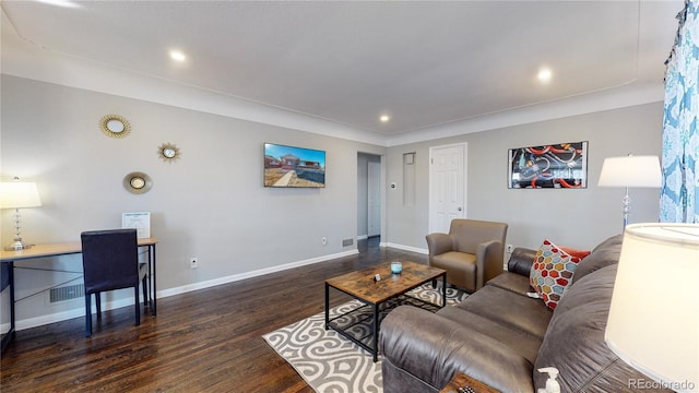 living room featuring dark hardwood / wood-style flooring