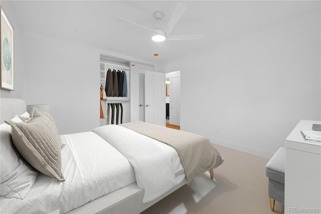 5730 E 19th Ave, Denver, CO 80220 - bedroom featuring light colored carpet, ceiling fan, baseboards, and a closet