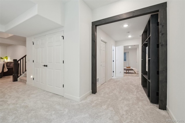 4520 Maroon Cir, Broomfield, CO 80023 - corridor with carpet floors, baseboards, recessed lighting, and stairway