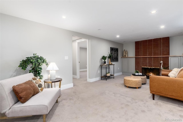 5743 Field St, Arvada, CO 80002 - living area with recessed lighting, carpet, baseboards, and a fireplace