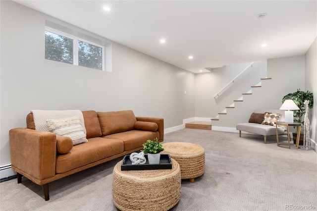 5743 Field St, Arvada, CO 80002 - living area with carpet, stairway, recessed lighting, and baseboards
