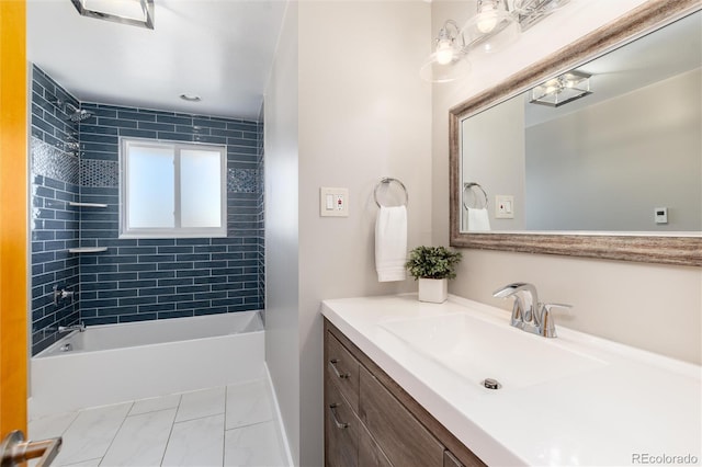 5743 Field St, Arvada, CO 80002 - full bathroom featuring vanity, bathtub / shower combination, and marble finish flooring