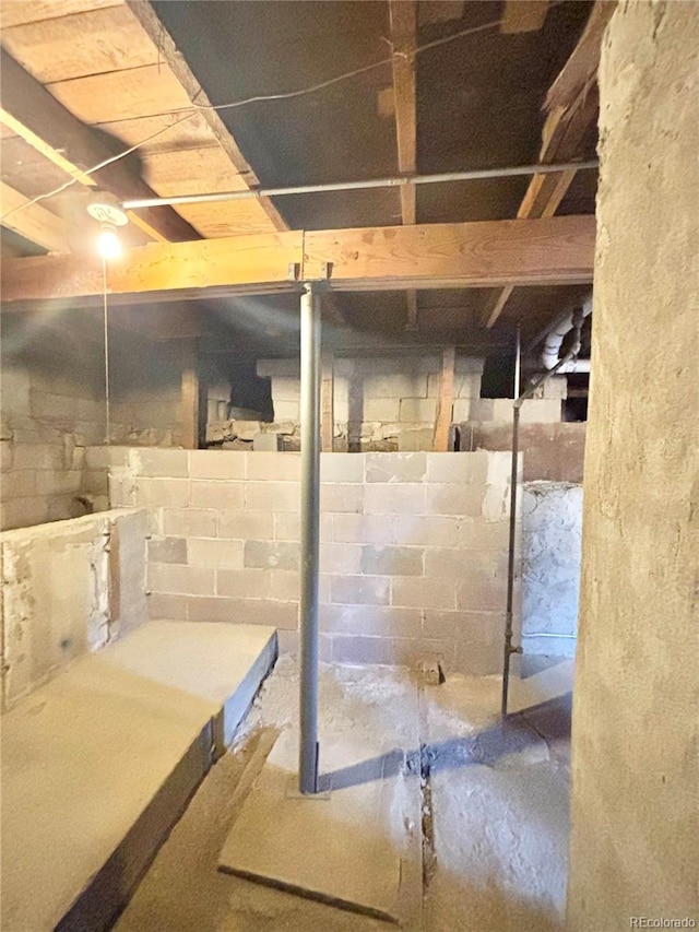 view of unfinished basement