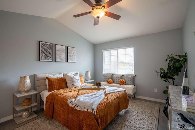 13231 Holly St Unit B, Thornton, CO 80241 - bedroom with vaulted ceiling, carpet, and a ceiling fan