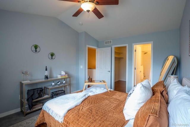 13231 Holly St Unit B, Thornton, CO 80241 - bedroom with lofted ceiling, a spacious closet, carpet, a closet, and a ceiling fan