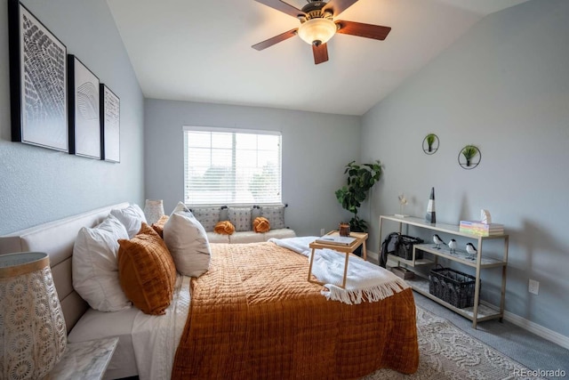 13231 Holly St Unit B, Thornton, CO 80241 - carpeted bedroom featuring lofted ceiling and a ceiling fan