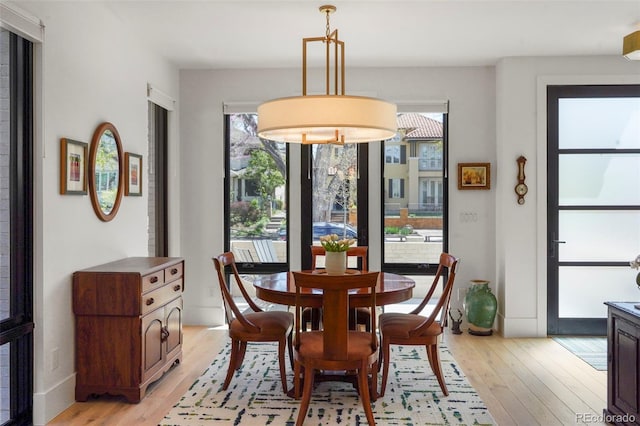 dining area with light hardwood / wood-style floors