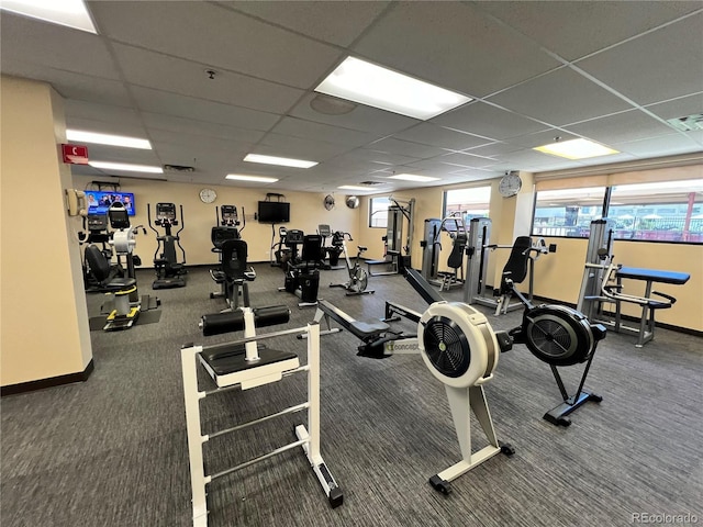 775 S Alton Way Unit 3D, Denver, CO 80247 - workout area featuring a paneled ceiling, carpet floors, and baseboards