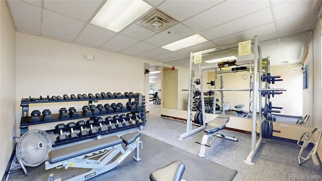 775 S Alton Way Unit 3D, Denver, CO 80247 - gym featuring a paneled ceiling and carpet floors