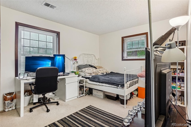 2900 Shadow Creek Dr Unit 201, Boulder, CO 80303 - bedroom with multiple windows, a textured ceiling, carpet flooring, and a desk