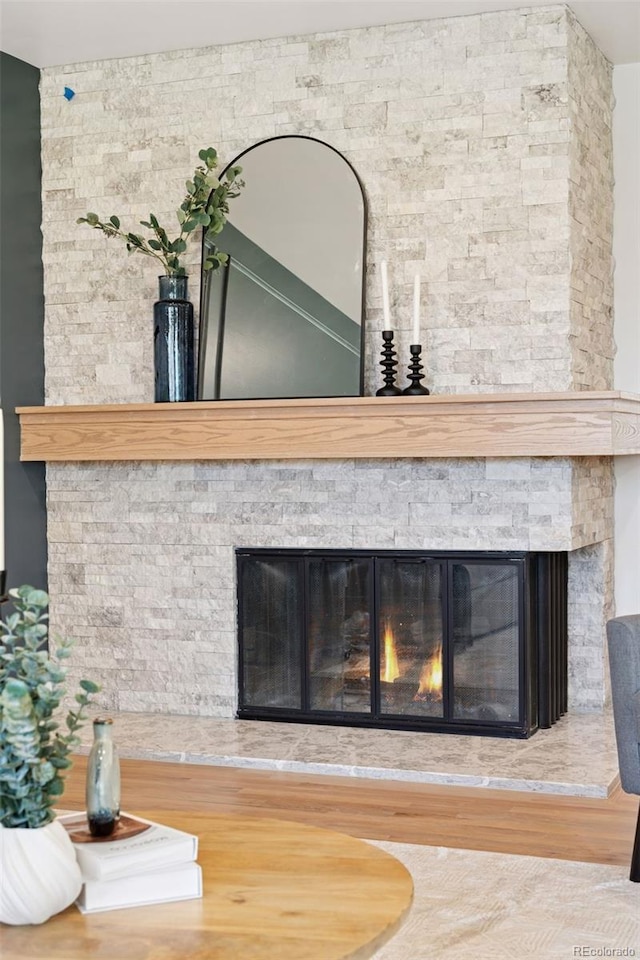 3775 S Forest Way, Denver, CO 80237 - detailed view of a stone fireplace and wood finished floors