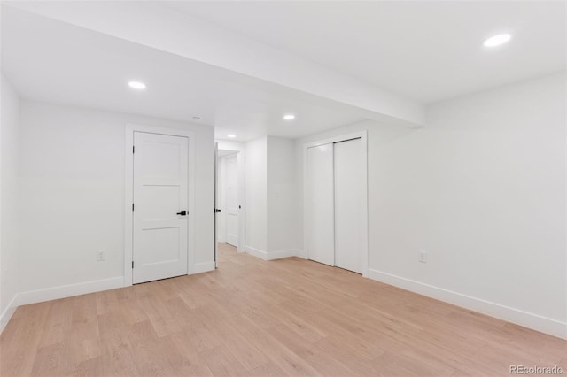 3775 S Forest Way, Denver, CO 80237 - below grade area featuring recessed lighting, light wood-type flooring, and baseboards