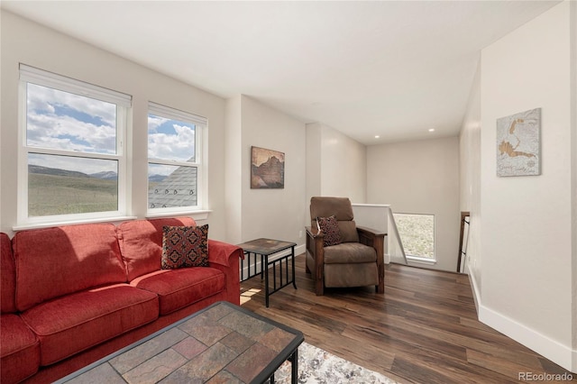 719 Saddle Ridge Cir, Granby, CO 80446 - living area featuring dark wood-style flooring, baseboards, and recessed lighting