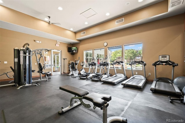 gym with ceiling fan