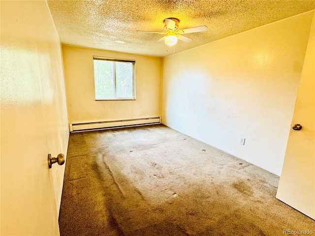 8826 E Florida Ave Unit 102, Denver, CO 80247 - carpeted spare room featuring ceiling fan, a textured ceiling, and a baseboard heating unit