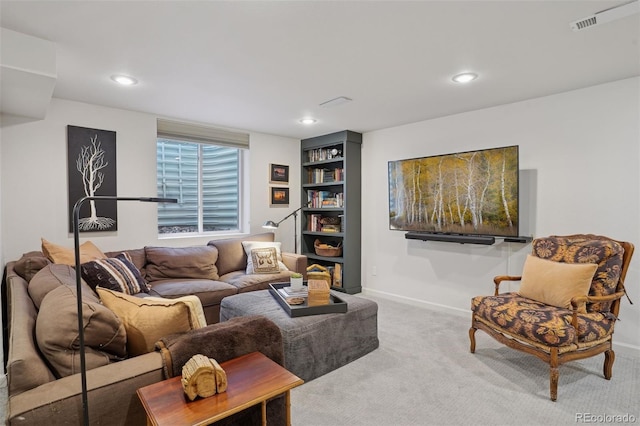 living room featuring carpet