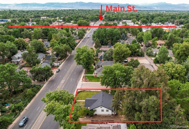 aerial view with a residential view and a mountain view