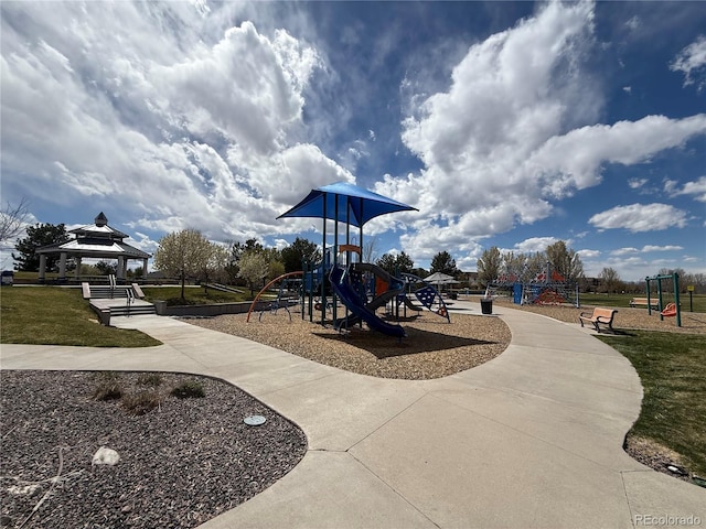community play area featuring a gazebo