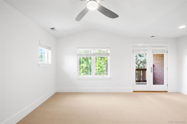 1934 S Sherman St, Denver, CO 80210 - unfurnished room featuring light carpet, vaulted ceiling, and a ceiling fan