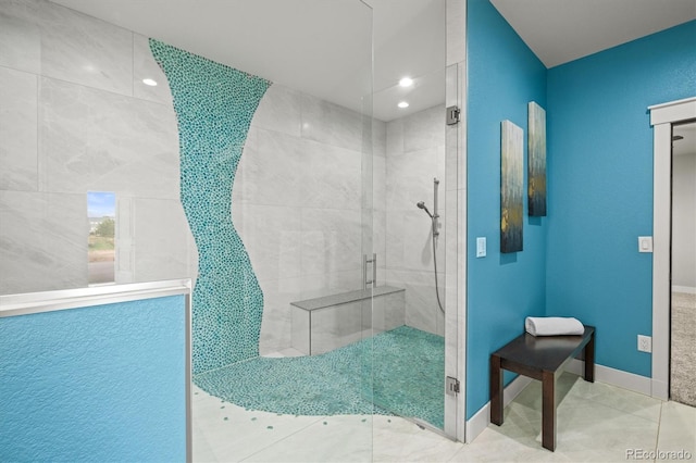6331 County Road 32, Platteville, CO 80651 - full bathroom with a shower stall, tile patterned floors, recessed lighting, and baseboards