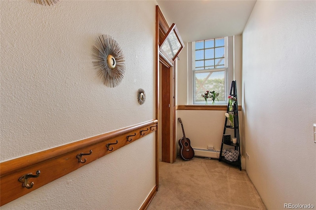 2351 Federal Blvd Unit 102, Denver, CO 80211 - hallway with light colored carpet and baseboard heating