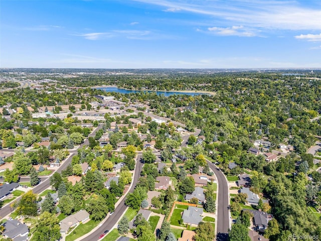 aerial view with a water view and a residential view