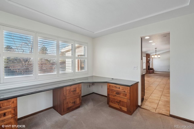 tiled office with built in desk