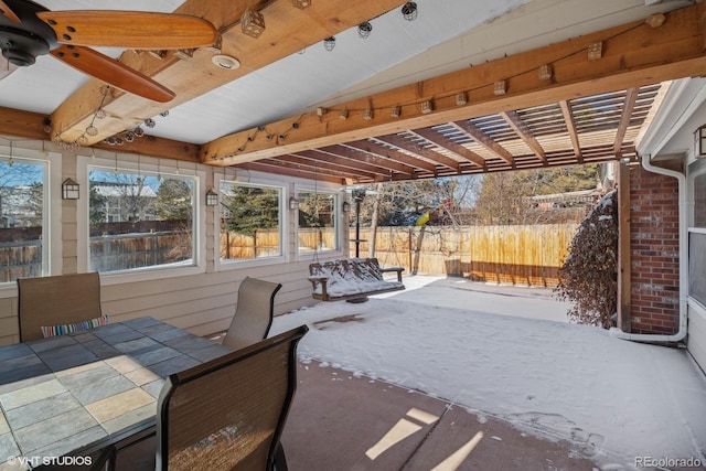 view of patio / terrace with a pergola and ceiling fan