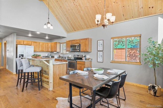 kitchen featuring pendant lighting, light hardwood / wood-style flooring, stainless steel appliances, and a kitchen island