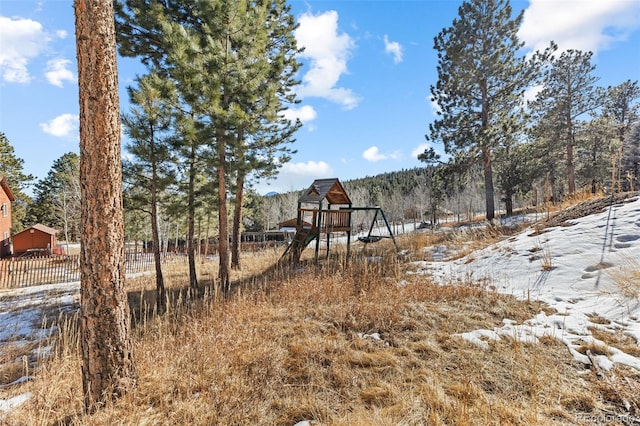 view of yard with a playground