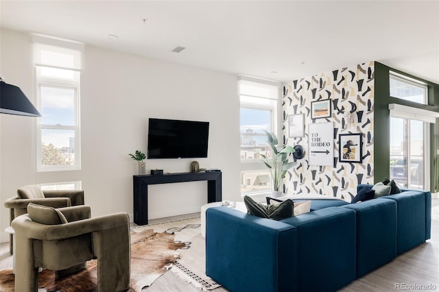 living room with hardwood / wood-style floors