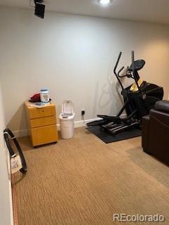9060 E Cherry Creek S Drive E, Denver, CO 80231 - workout room featuring light colored carpet and baseboards