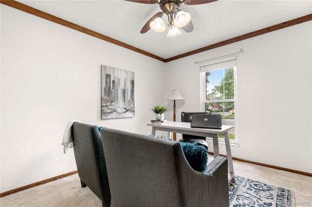 16308 E Wyoming Dr, Aurora, CO 80017 - carpeted home office with baseboards and a ceiling fan
