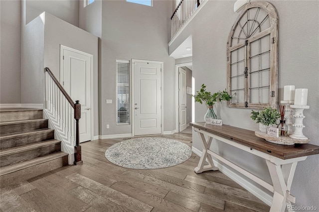 foyer featuring a high ceiling and wood-type flooring