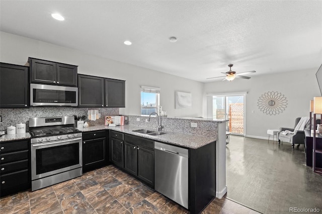 kitchen with sink, stainless steel appliances, a wealth of natural light, and tasteful backsplash