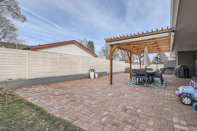 view of patio with area for grilling and a fenced backyard