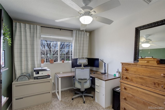 office space with ceiling fan