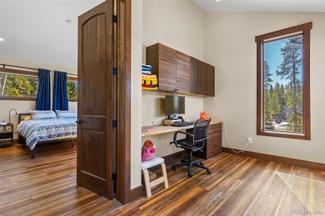 209 American Way, Breckenridge, CO 80424 - home office with dark wood finished floors and vaulted ceiling