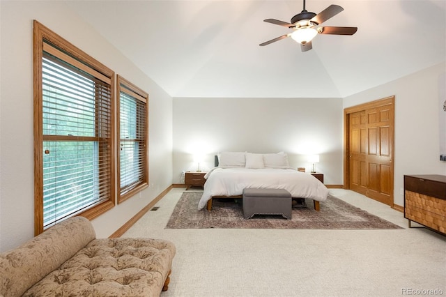 3935 Pierson St, Wheat Ridge, CO 80033 - bedroom featuring lofted ceiling, carpet, multiple windows, and a ceiling fan